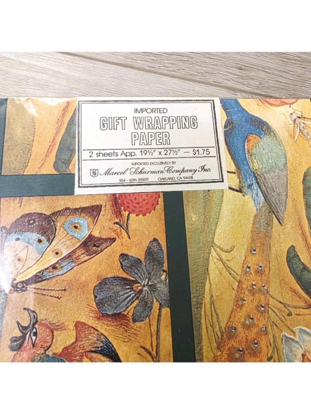 Vtg Imported 60's Nature Floral Butterflies Peacock Gift Wrapping Paper Marcel - Picture 2 of 3